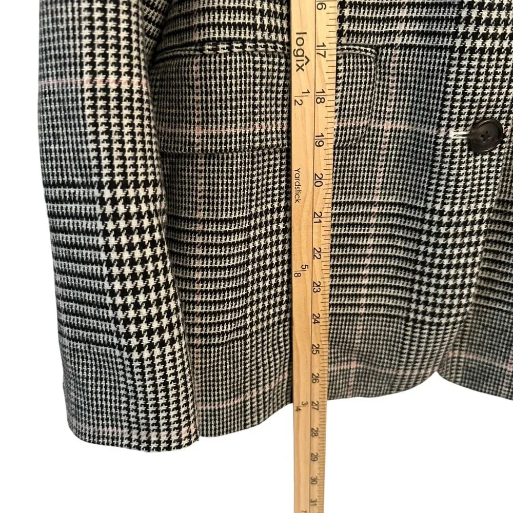 J. Crew Black, White + Pink Plaid Acrylic 2 Button Preppy Lined Blazer Size‎ 8